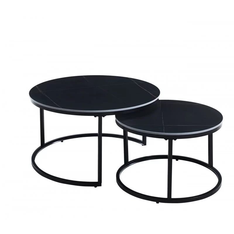 Tables basses rondes noires en céramique – Set design Golddeco