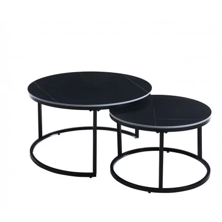 Tables basses rondes noires en céramique – Set design Golddeco