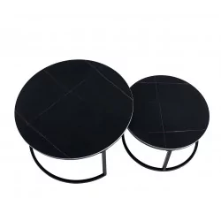 Tables basses rondes noires en céramique – Set design Golddeco