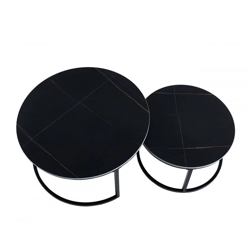 Tables basses rondes noires en céramique – Set design Golddeco