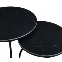 Tables basses rondes noires en céramique – Set design Golddeco