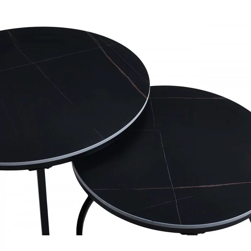 Tables basses rondes noires en céramique – Set design Golddeco