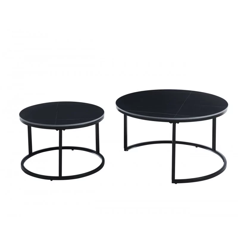 Tables basses rondes noires en céramique – Set design Golddeco