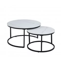 Tables basses rondes marbre blanc – Set design Golddeco