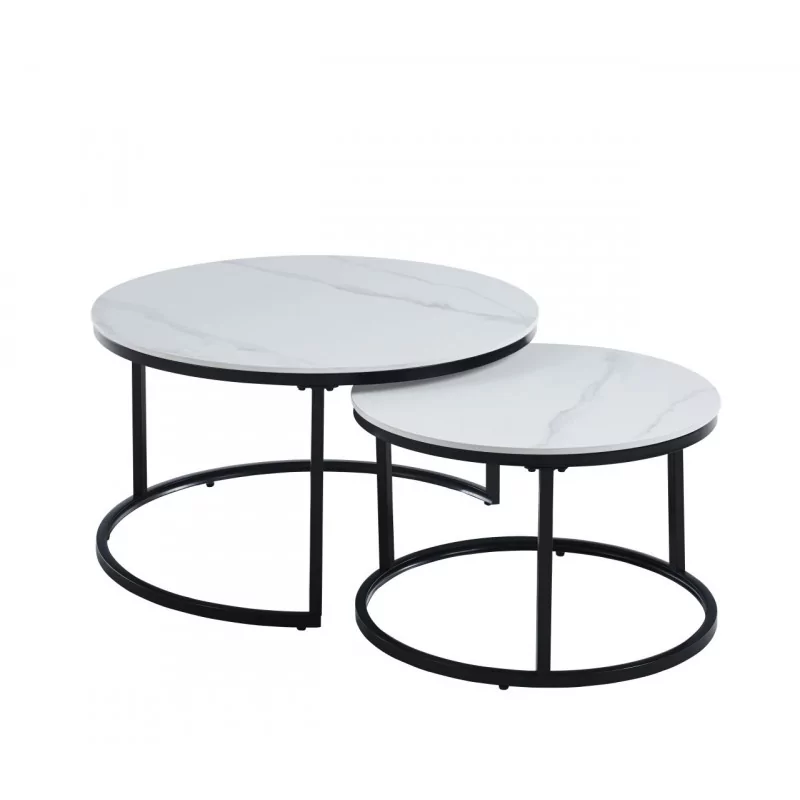 Tables basses rondes marbre blanc – Set design Golddeco