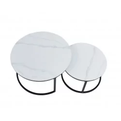Tables basses rondes marbre blanc – Set design Golddeco
