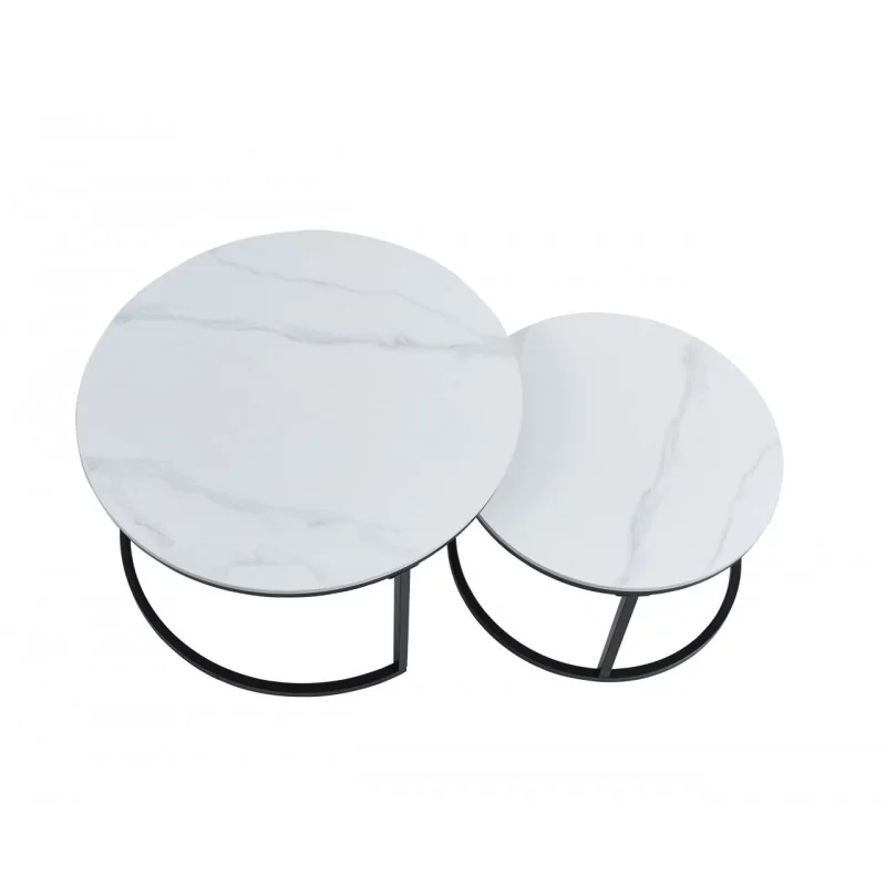 Tables basses rondes marbre blanc – Set design Golddeco