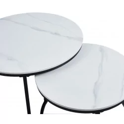 Tables basses rondes marbre blanc – Set design Golddeco