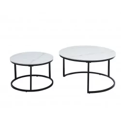 Tables basses rondes marbre blanc – Set design Golddeco