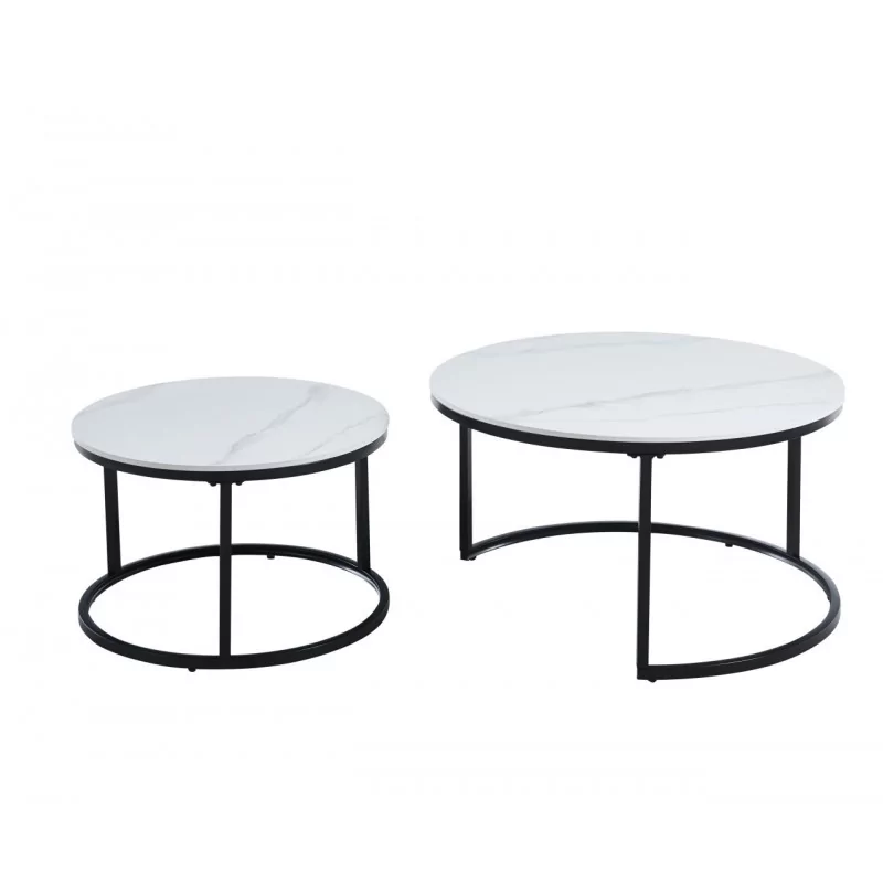 Tables basses rondes marbre blanc – Set design Golddeco