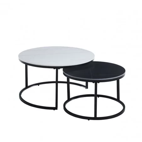 Tables basses marbre blanc & noir – Set bicolore design Golddeco