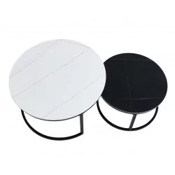 Tables basses marbre blanc & noir – Set bicolore design Golddeco