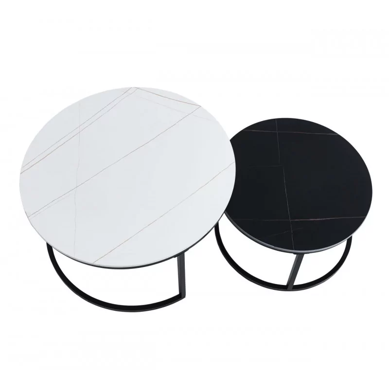 Tables basses marbre blanc & noir – Set bicolore design Golddeco