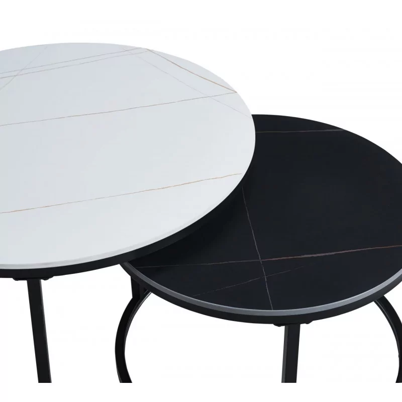 Tables basses marbre blanc & noir – Set bicolore design Golddeco