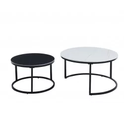 Tables basses marbre blanc & noir – Set bicolore design Golddeco