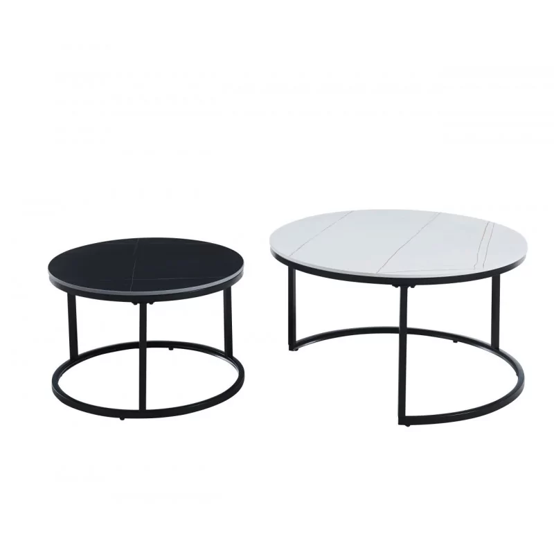 Tables basses marbre blanc & noir – Set bicolore design Golddeco