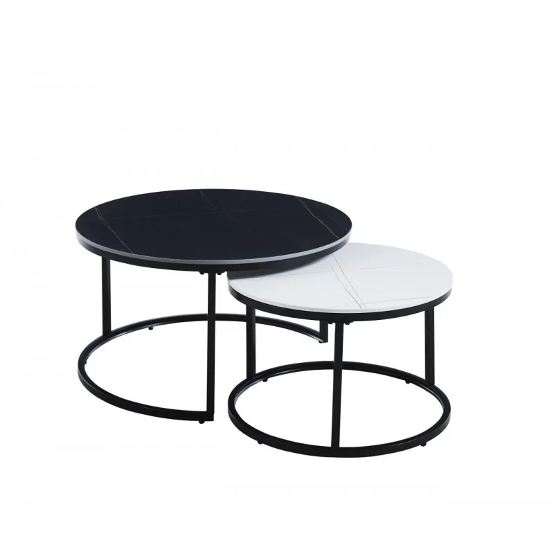 Tables basses marbre noir & blanc – Duo inversé design Golddeco