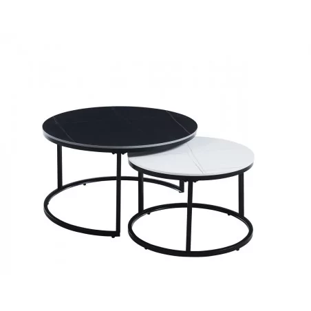 Tables basses marbre noir & blanc – Duo inversé design Golddeco