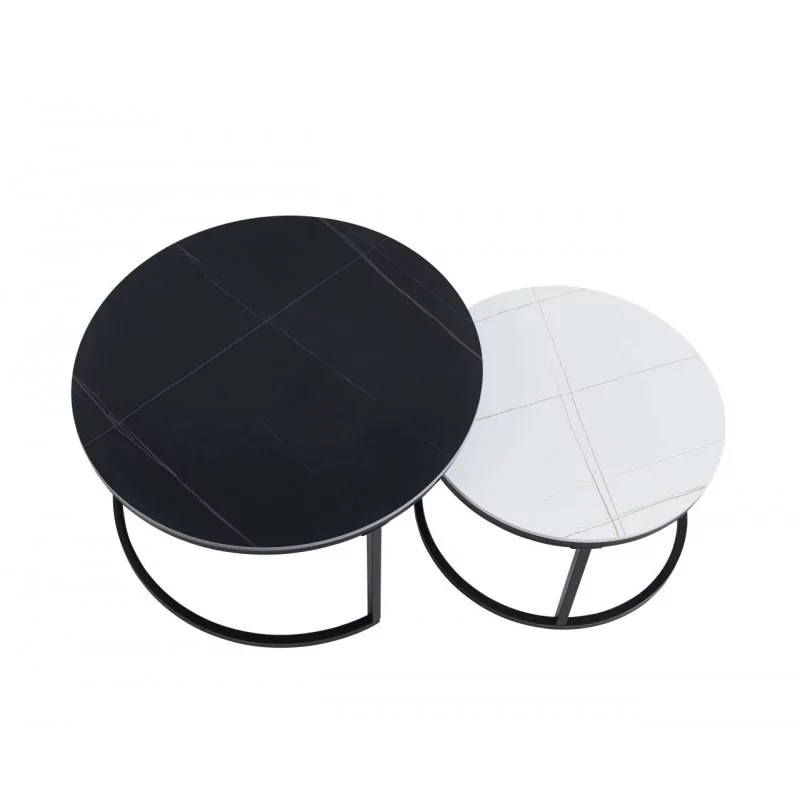 Tables basses marbre noir & blanc – Duo inversé design Golddeco