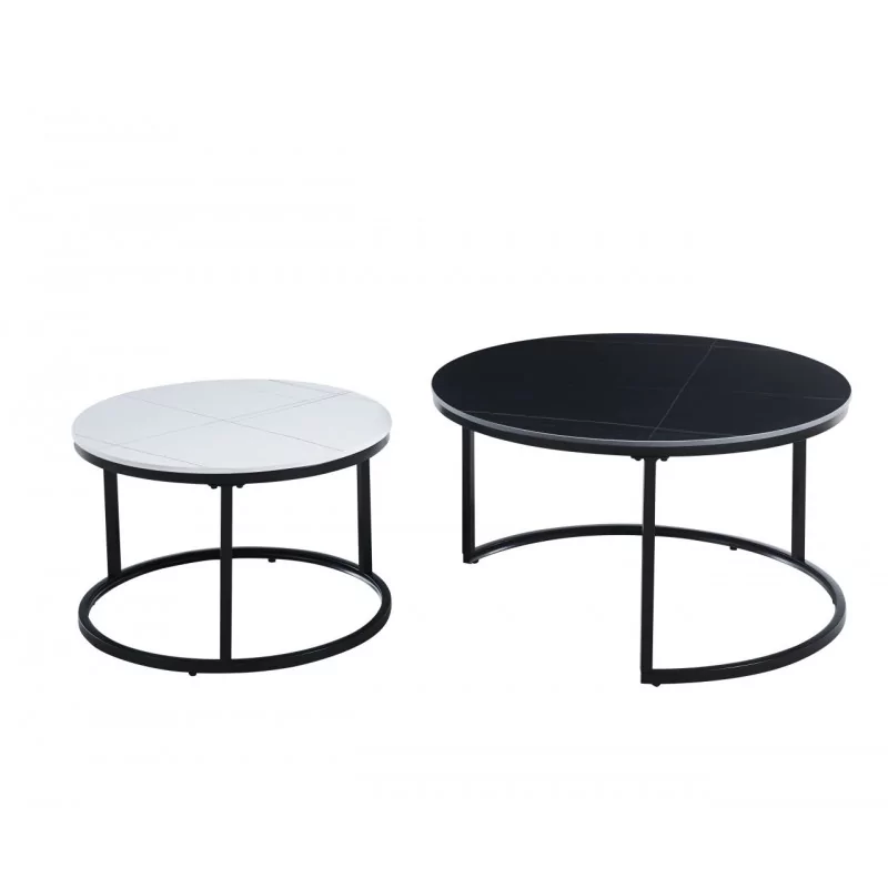 Tables basses marbre noir & blanc – Duo inversé design Golddeco