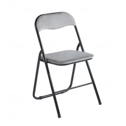 Chaise pliante en velours gris – Structure métal noir