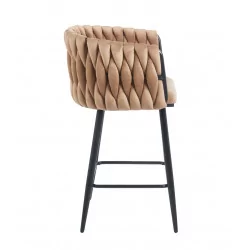 Tabouret de bar MAEVA fixe en velours cappuccino structure noire mate | Collection Golddeco