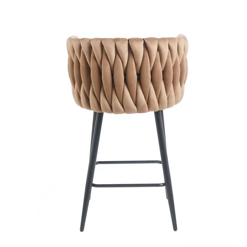 Tabouret de bar MAEVA fixe en velours cappuccino structure noire mate | Collection Golddeco
