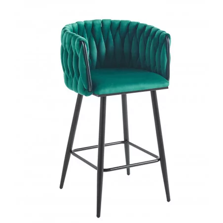 Tabouret de bar MAEVA fixe en velours vert structure noire mate | Collection Golddeco