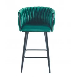 Tabouret de bar MAEVA fixe en velours vert structure noire mate | Collection Golddeco