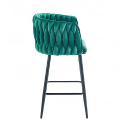 Tabouret de bar MAEVA fixe en velours vert structure noire mate | Collection Golddeco