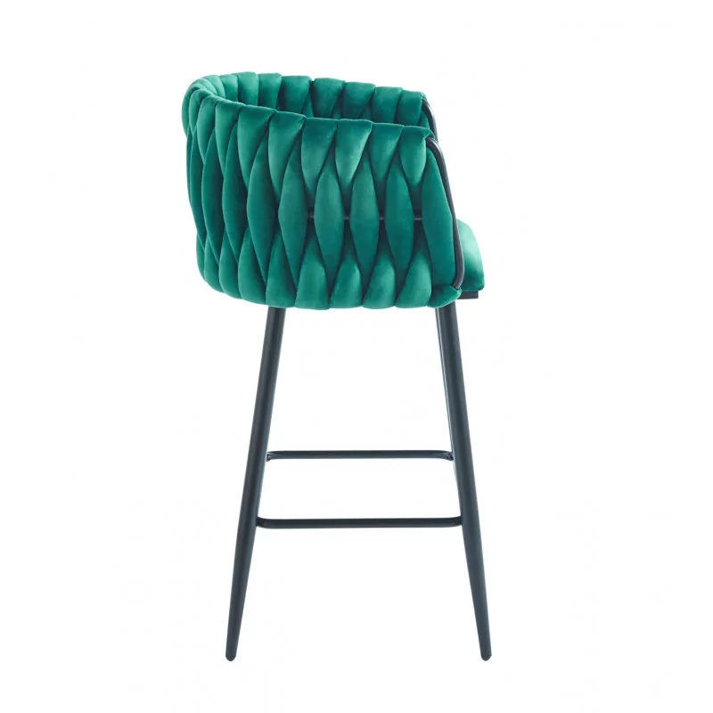 Tabouret de bar MAEVA fixe en velours vert structure noire mate | Collection Golddeco
