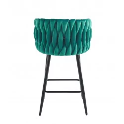 Tabouret de bar MAEVA fixe en velours vert structure noire mate | Collection Golddeco