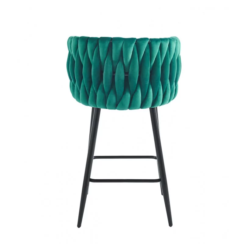 Tabouret de bar MAEVA fixe en velours vert structure noire mate | Collection Golddeco
