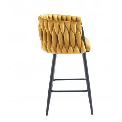 Tabouret de bar MAEVA fixe en velours curry structure noire mate | Collection Golddeco