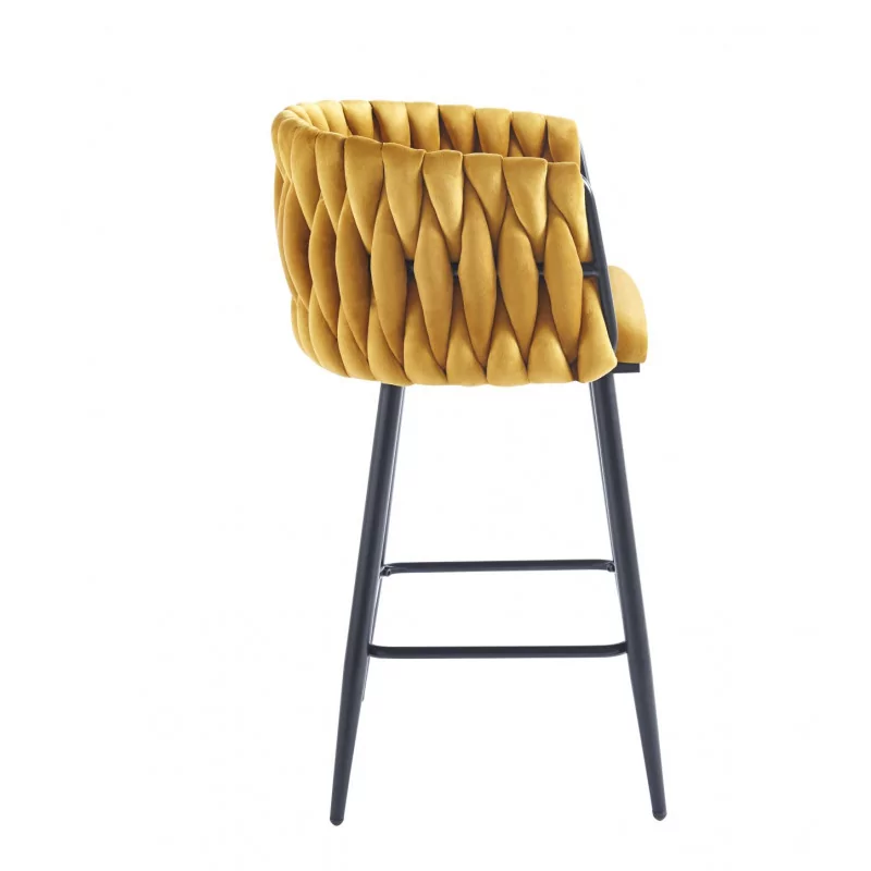 Tabouret de bar MAEVA fixe en velours curry structure noire mate | Collection Golddeco
