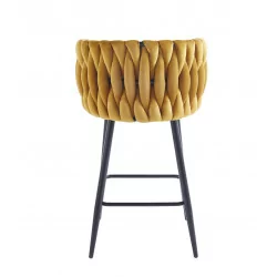 Tabouret de bar MAEVA fixe en velours curry structure noire mate | Collection Golddeco