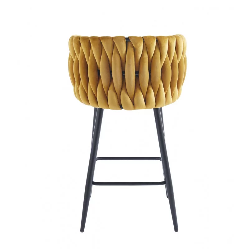 Tabouret de bar MAEVA fixe en velours curry structure noire mate | Collection Golddeco