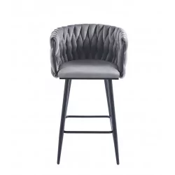 Tabouret de bar MAEVA fixe en velours gris structure noire mate | Collection Golddeco