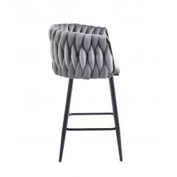 Tabouret de bar MAEVA fixe en velours gris structure noire mate | Collection Golddeco