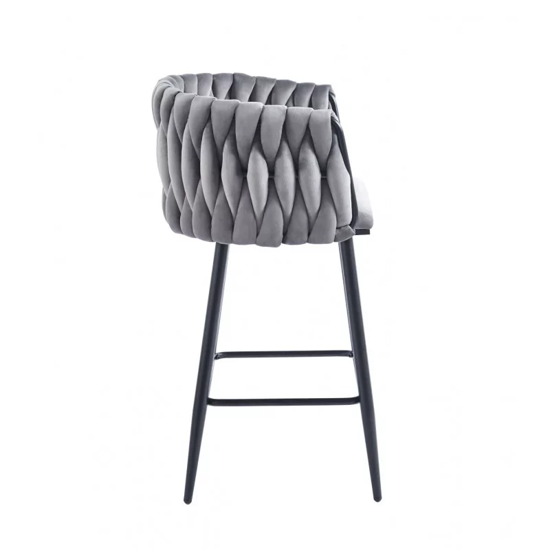 Tabouret de bar MAEVA fixe en velours gris structure noire mate | Collection Golddeco