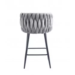 Tabouret de bar MAEVA fixe en velours gris structure noire mate | Collection Golddeco