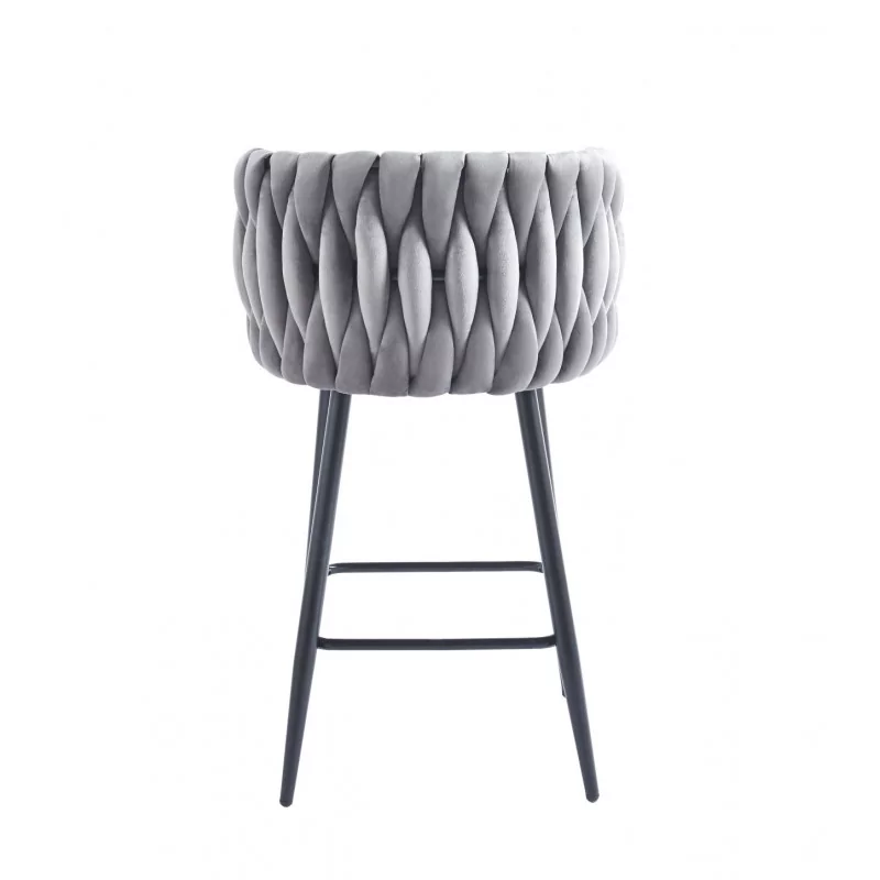 Tabouret de bar MAEVA fixe en velours gris structure noire mate | Collection Golddeco