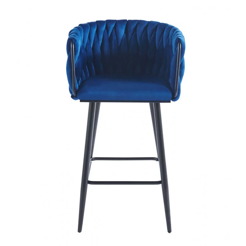 Tabouret de bar MAEVA fixe en velours bleu structure noire mate | Collection Golddeco
