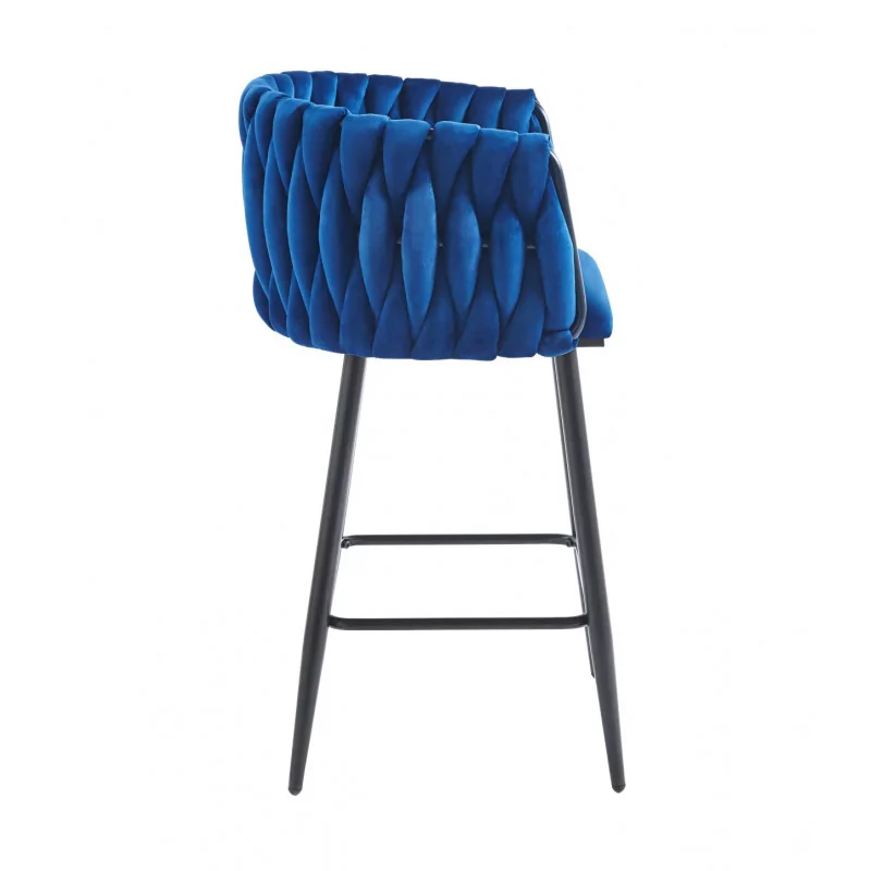 Tabouret de bar MAEVA fixe en velours bleu structure noire mate | Collection Golddeco