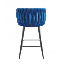 Tabouret de bar MAEVA fixe en velours bleu structure noire mate | Collection Golddeco