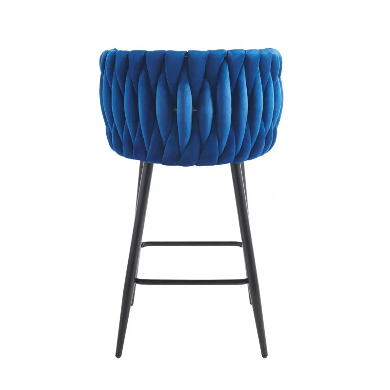 Tabouret de bar MAEVA fixe en velours bleu structure noire mate | Collection Golddeco