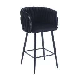 Tabouret de bar MAEVA fixe en velours noir structure noire mate | Collection Golddeco