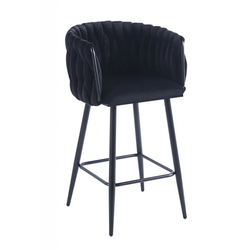 Tabouret de bar MAEVA fixe en velours noir structure noire mate | Collection Golddeco