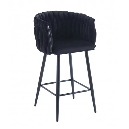 Tabouret de bar MAEVA fixe en velours noir structure noire mate | Collection Golddeco