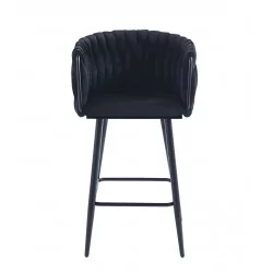 Tabouret de bar MAEVA fixe en velours noir structure noire mate | Collection Golddeco
